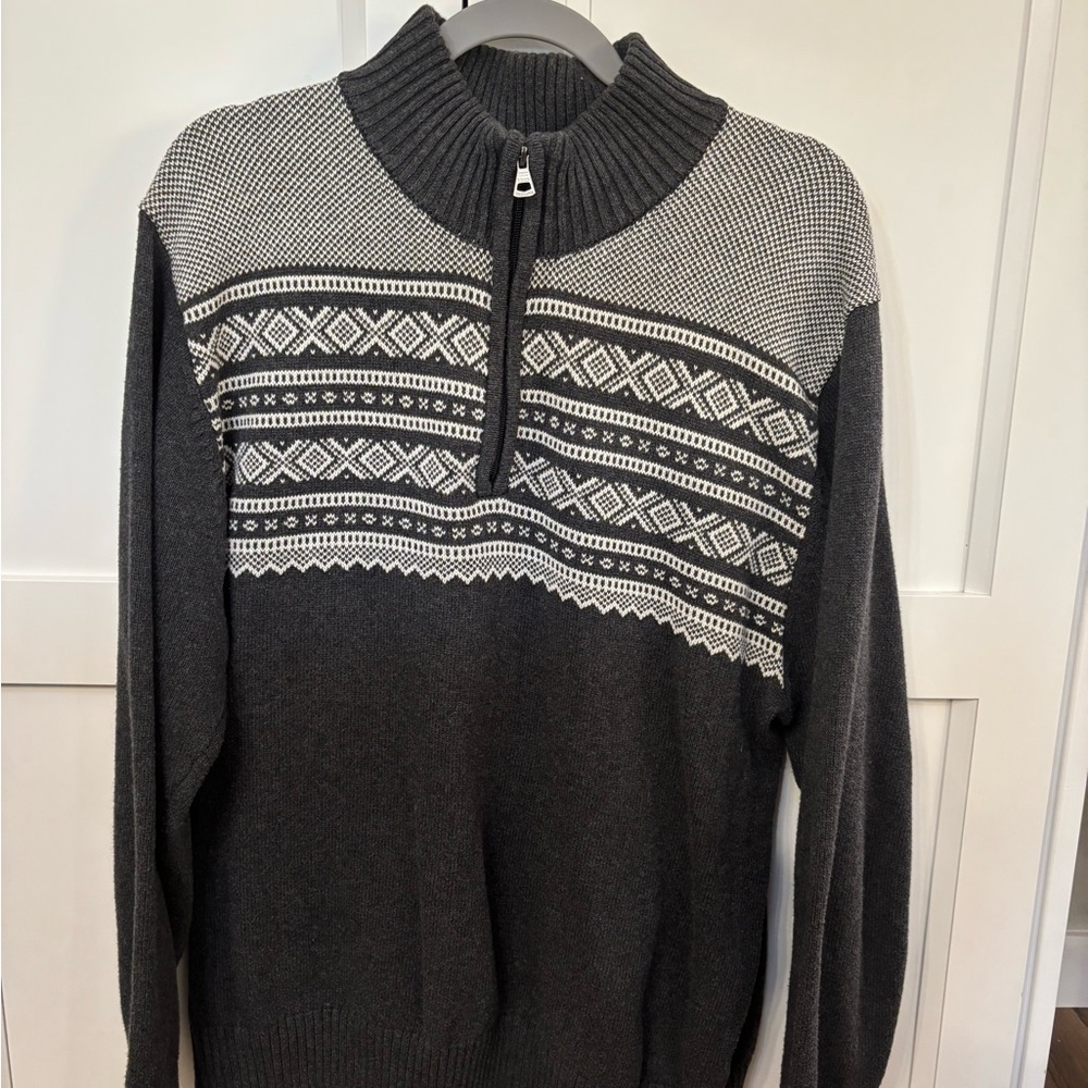 Men's Charcoal and White Zip-Up Sweater